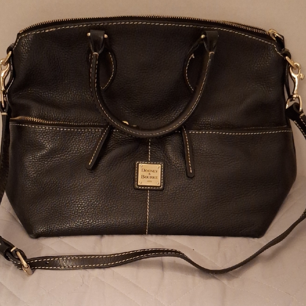 Dooney & Bourke Black Leather Satchel with Gold Accents